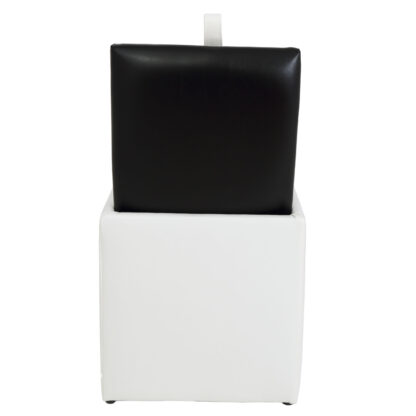 Taburet Box, alb-negru, imitatie piele, 41x37x37 cm - imagine 3