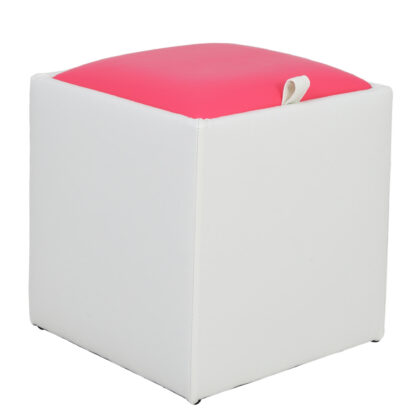 Taburet Box, alb-roz, imitatie piele, 41x37x37 cm - imagine 5