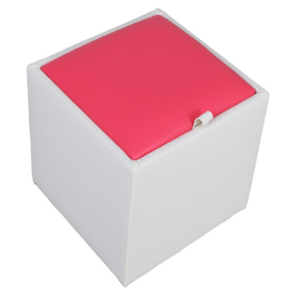 Taburet Box, alb-roz, imitatie piele, 41x37x37 cm