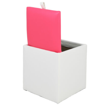 Taburet Box, alb-roz, imitatie piele, 41x37x37 cm - imagine 3