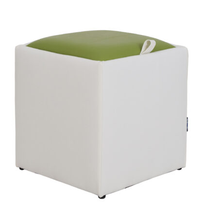 Taburet Box, alb-verde, imitatie piele, 41x37x37 cm - imagine 2