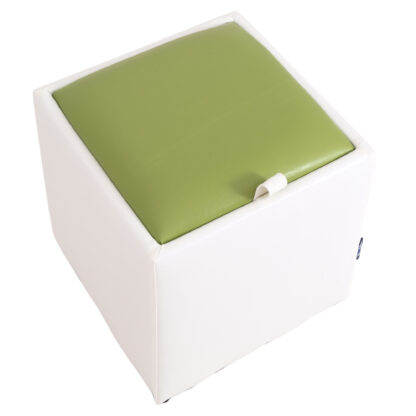 Taburet Box, alb-verde, imitatie piele, 41x37x37 cm