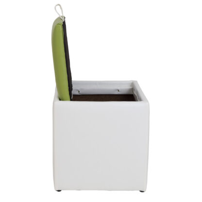 Taburet Box, alb-verde, imitatie piele, 41x37x37 cm - imagine 4