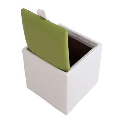 Taburet Box, alb-verde, imitatie piele, 41x37x37 cm - imagine 5