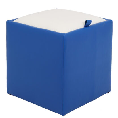Taburet Box, albastru-alb, imitatie piele, 41x37x37 cm - imagine 3
