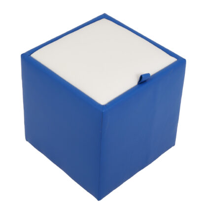 Taburet Box, albastru-alb, imitatie piele, 41x37x37 cm