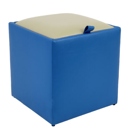 Taburet Box, albastru-crem, imitatie piele, 41x37x37 cm - imagine 5