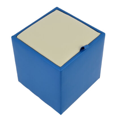 Taburet Box, albastru-crem, imitatie piele, 41x37x37 cm