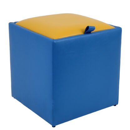 Taburet Box, albastru-galben, imitatie piele, 41x37x37 cm - imagine 3