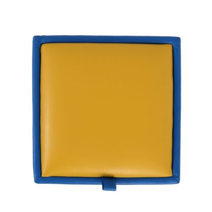 Taburet Box, albastru-galben, imitatie piele, 41x37x37 cm - imagine 4