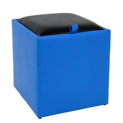 Taburet Box, albastru-negru, imitatie piele, 41x37x37 cm - imagine 4