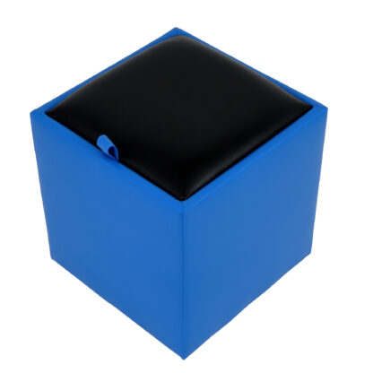 Taburet Box, albastru-negru, imitatie piele, 41x37x37 cm
