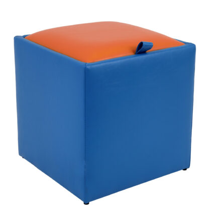 Taburet Box, albastru-portocaliu, imitatie piele, 41x37x37 cm - imagine 4