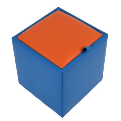Taburet Box, albastru-portocaliu, imitatie piele, 41x37x37 cm