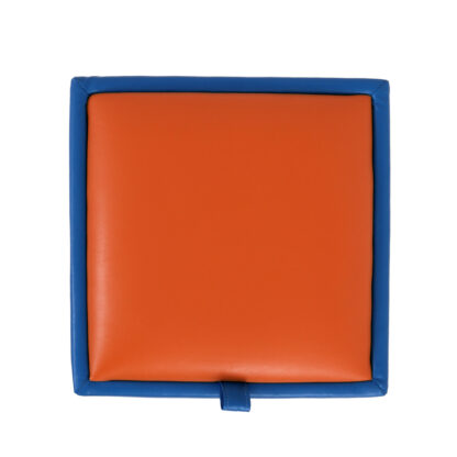 Taburet Box, albastru-portocaliu, imitatie piele, 41x37x37 cm - imagine 2