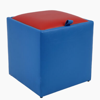 Taburet Box, albastru-rosu, imitatie piele, 41x37x37 cm - imagine 4