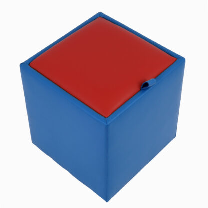 Taburet Box, albastru-rosu, imitatie piele, 41x37x37 cm