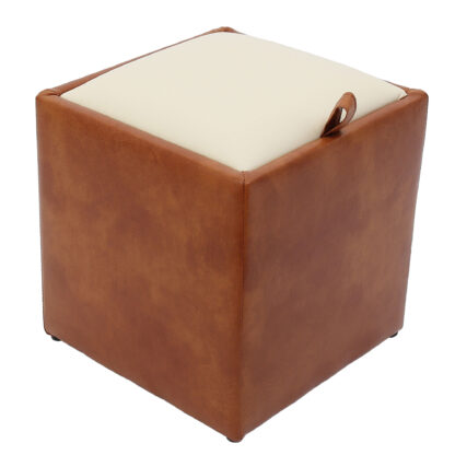 Taburet Box, cognac-crem, imitatie piele, 41x37x37 cm