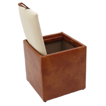 Taburet Box, cognac-crem, imitatie piele, 41x37x37 cm - imagine 2