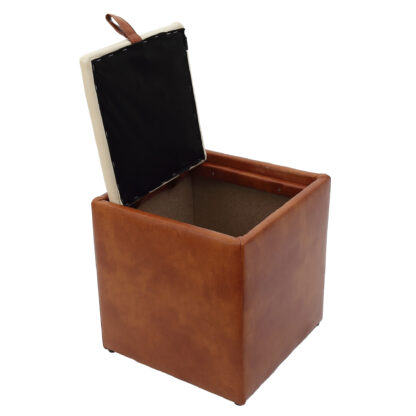 Taburet Box, cognac-crem, imitatie piele, 41x37x37 cm - imagine 3