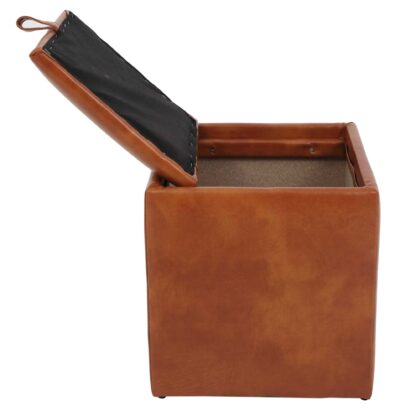 Taburet Box, cognac, imitatie piele, 41x37x37 cm - imagine 4