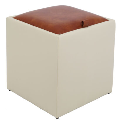 Taburet Box, crem-cognac, imitatie piele, 41x37x37 cm - imagine 2