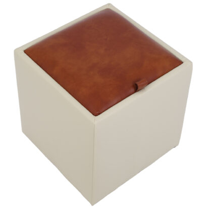 Taburet Box, crem-cognac, imitatie piele, 41x37x37 cm