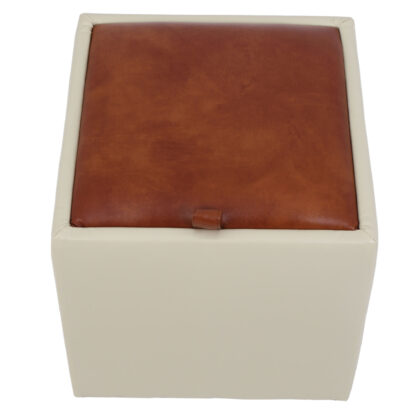 Taburet Box, crem-cognac, imitatie piele, 41x37x37 cm - imagine 3