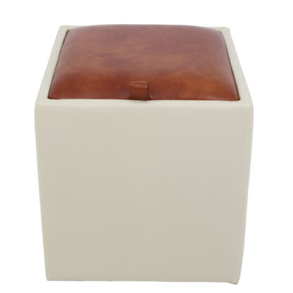 Taburet Box, crem-cognac, imitatie piele, 41x37x37 cm - imagine 4