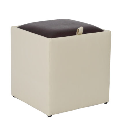 Taburet Box, crem-maro, imitatie piele, 41x37x37 cm - imagine 4