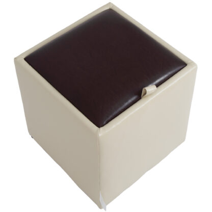 Taburet Box, crem-maro, imitatie piele, 41x37x37 cm