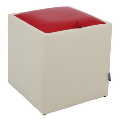 Taburet Box, crem-rosu, imitatie piele, 41x37x37 cm - imagine 4