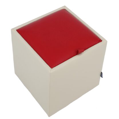 Taburet Box, crem-rosu, imitatie piele, 41x37x37 cm