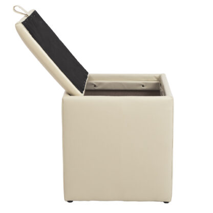 Taburet Box, crem, imitatie piele, 41x37x37 cm - imagine 3