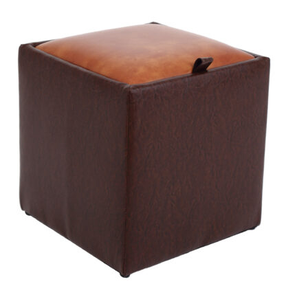 Taburet Box, maro-cognac, imitatie piele, 41x37x37 cm