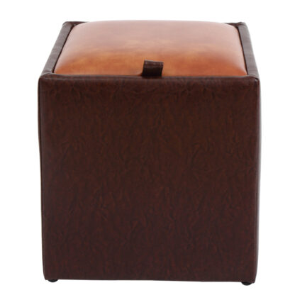 Taburet Box, maro-cognac, imitatie piele, 41x37x37 cm - imagine 2