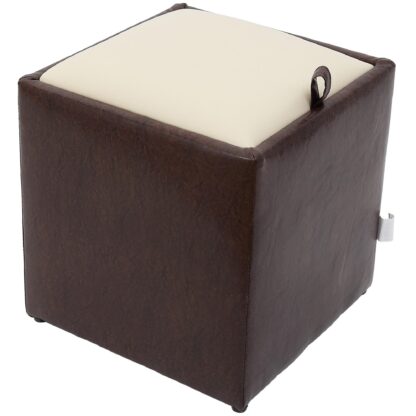 Taburet Box, maro-crem, imitatie piele, 41x37x37 cm