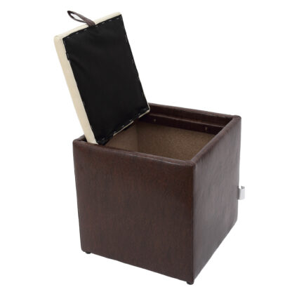 Taburet Box, maro-crem, imitatie piele, 41x37x37 cm - imagine 3