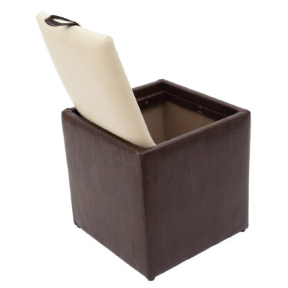 Taburet Box, maro-crem, imitatie piele, 41x37x37 cm - imagine 2