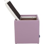 Taburet Box, mov-alb, imitatie piele, 41x37x37 cm - imagine 5
