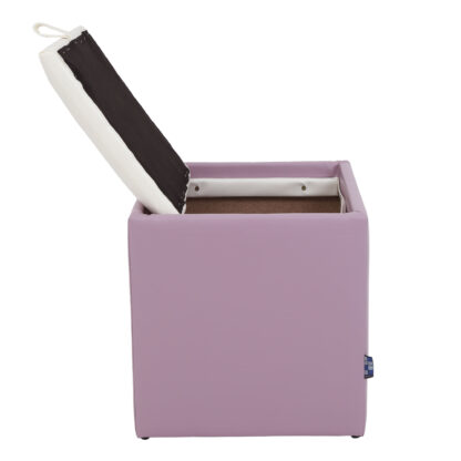 Taburet Box, mov-alb, imitatie piele, 41x37x37 cm - imagine 5