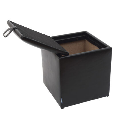 Taburet Box, negru, imitatie piele, 41x37x37 cm - imagine 4