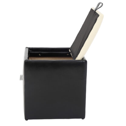 Taburet Box, negru-crem, imitatie piele, 41x37x37 cm - imagine 3