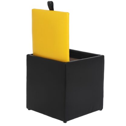 Taburet Box, negru-galben, imitatie piele, 41x37x37 cm - imagine 3