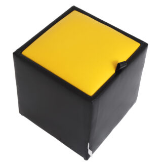 Taburet Box, negru-galben, imitatie piele, 41x37x37 cm