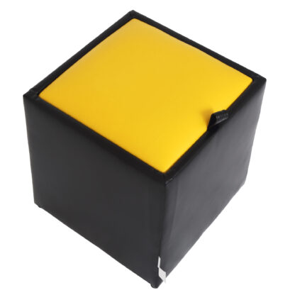 Taburet Box, negru-galben, imitatie piele, 41x37x37 cm
