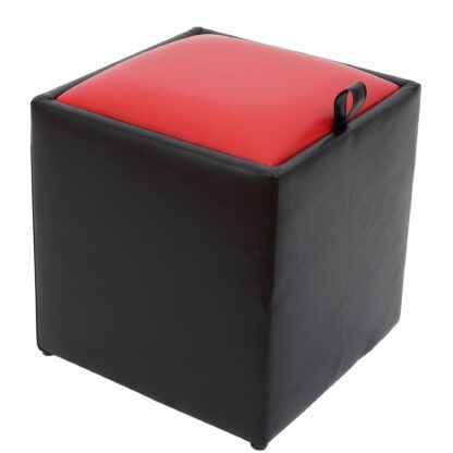 Taburet Box, negru-rosu, imitatie piele, 41x37x37 cm