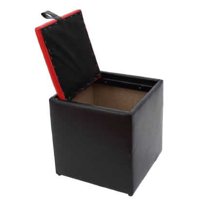 Taburet Box, negru-rosu, imitatie piele, 41x37x37 cm - imagine 3