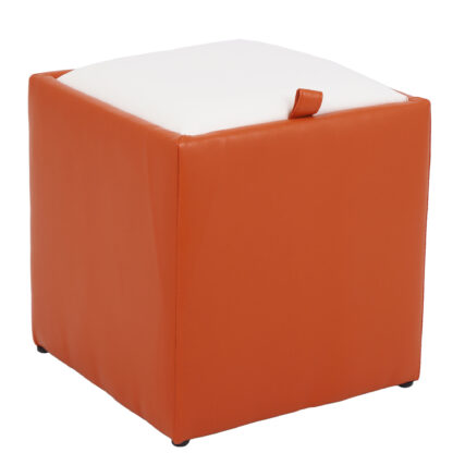 Taburet Box, portocaliu-alb, imitatie piele, 41x37x37 cm - imagine 2
