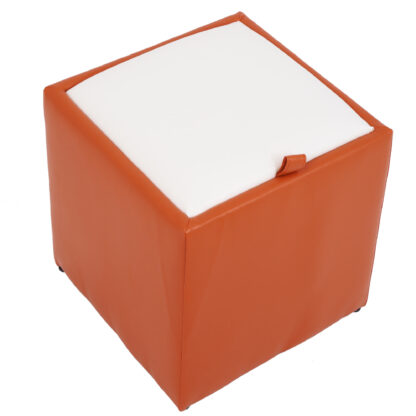 Taburet Box, portocaliu-alb, imitatie piele, 41x37x37 cm